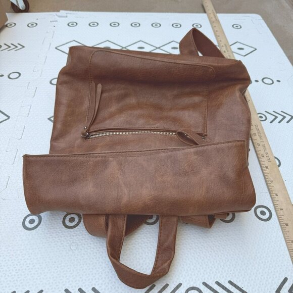 Vintage Urban Expressions Brown Lennon Backpack Vegan Leather Fold Over - Picture 7 of 7